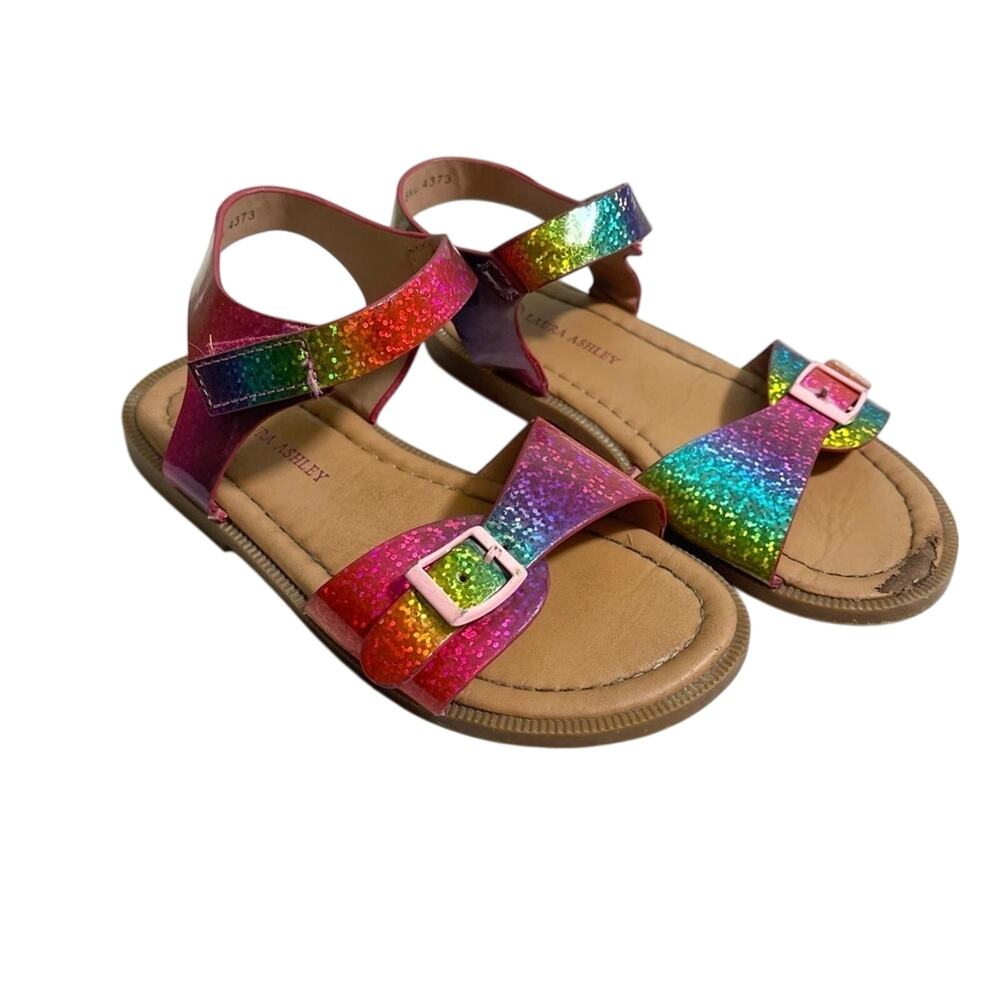 Laura Ashley Girl's Blue & Pink Rainbow Open Toe Flat Sandal Toddler Size 10‎
